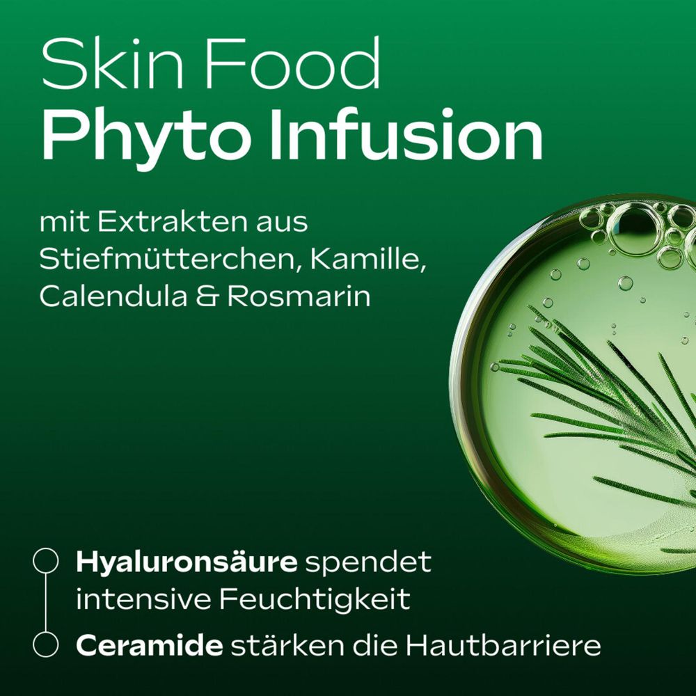 Nahaufnahme mit Inhaltsstoffen. Text: Hyaluronsäure spendet Feuchtigkeit, Ceramide stärken die Hautbarriere.