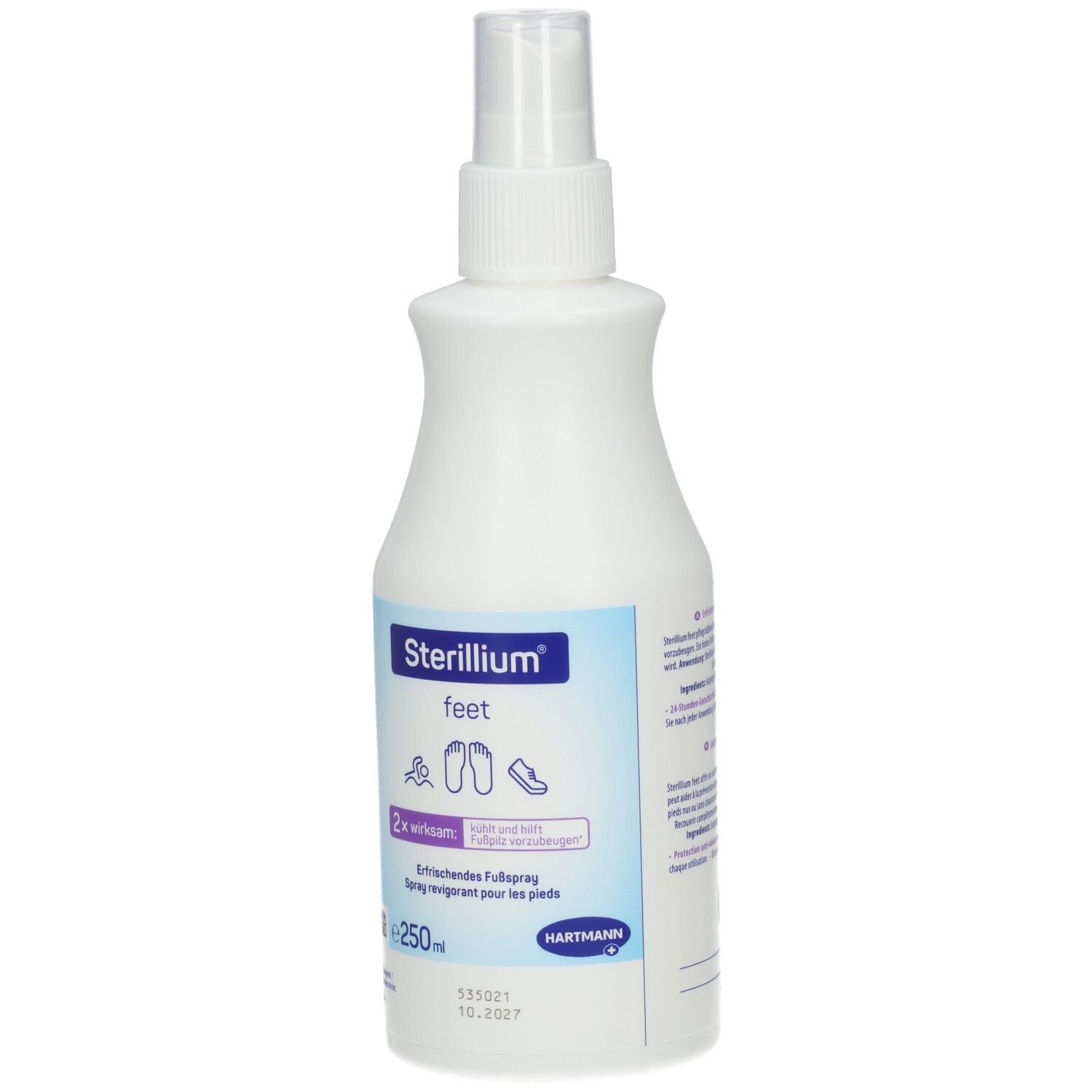Weiße Sprühflasche mit Sterillium feet Fußspray, 250 ml.