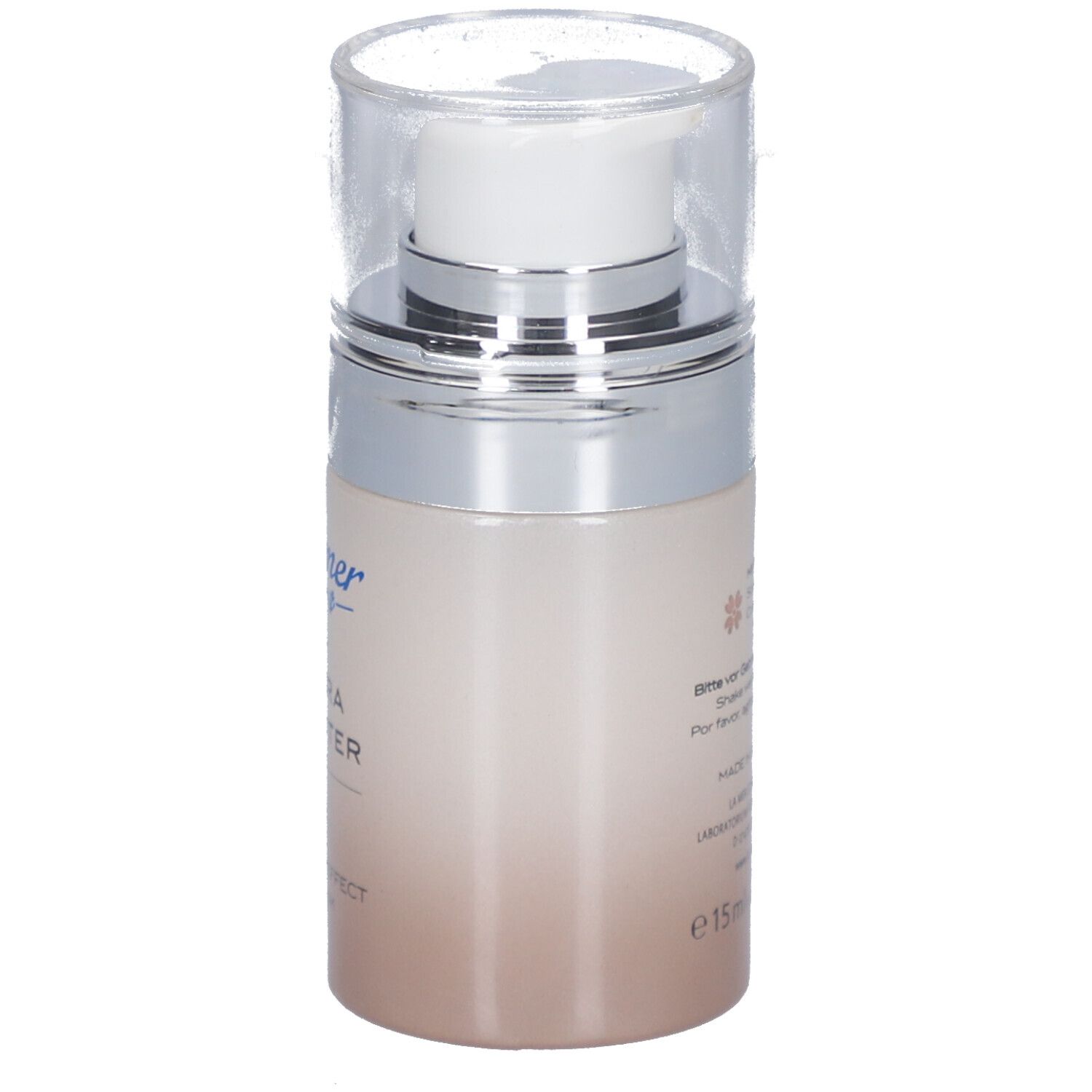 Serumflasche. Text: ULTRA BOOSTER, PREMIUM EFFECT SERUM. Text: Mit Duft. Herstellerinformationen. 15ml.