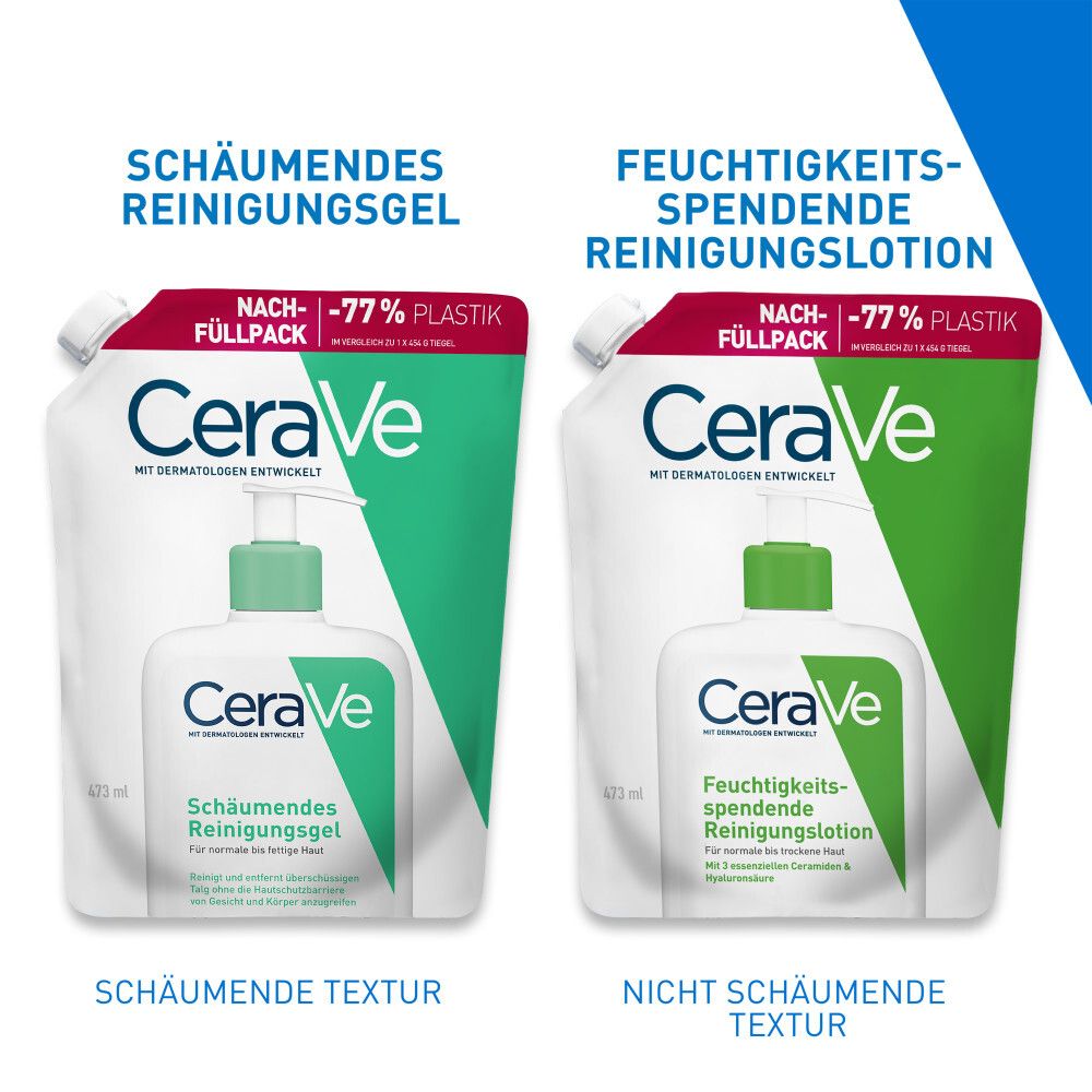CeraVe schäumendes Reinigungsgel Nachfüllpack und Feuchtigkeitslotion Nachfüllpack.