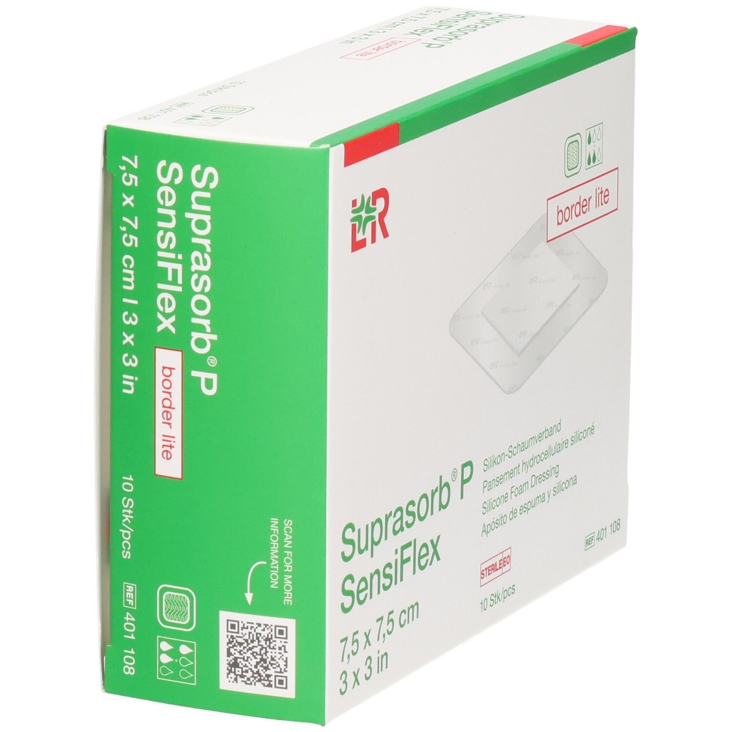 SUPRASORB P SensiFlex border lite Verband, 7,5x7,5cm, 10 Stück.