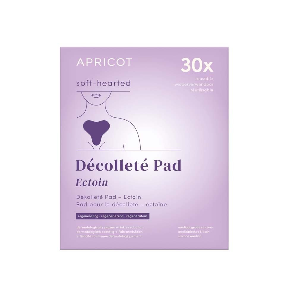 Verpackung mit APRICOT Décolleté Pad. Aufdruck: 30x, Ectoin. Weisses Dekolleté Pad.