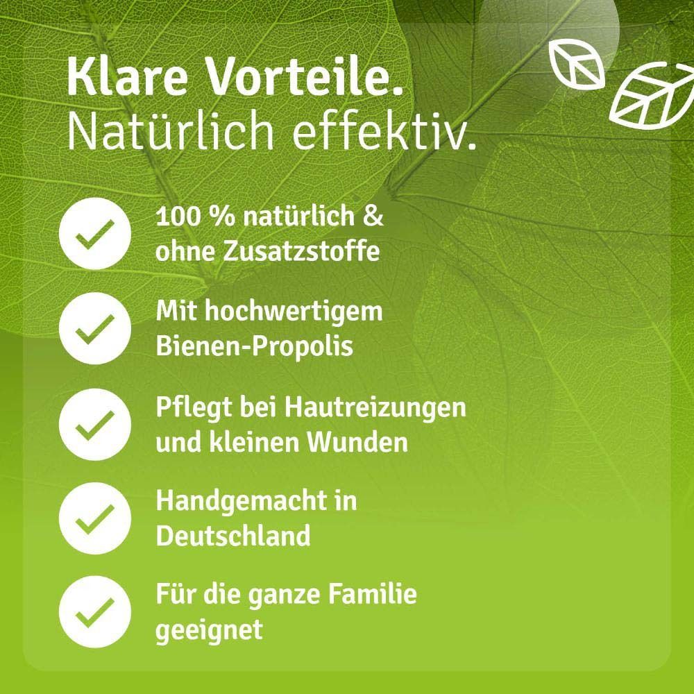 Casida Propolis Salbe. Vorteile: 100% natürlich & ohne Zusatzstoffe, mit hochwertigem Bienen-Propolis, pflegt bei Hautreizungen und kleinen Wunden.