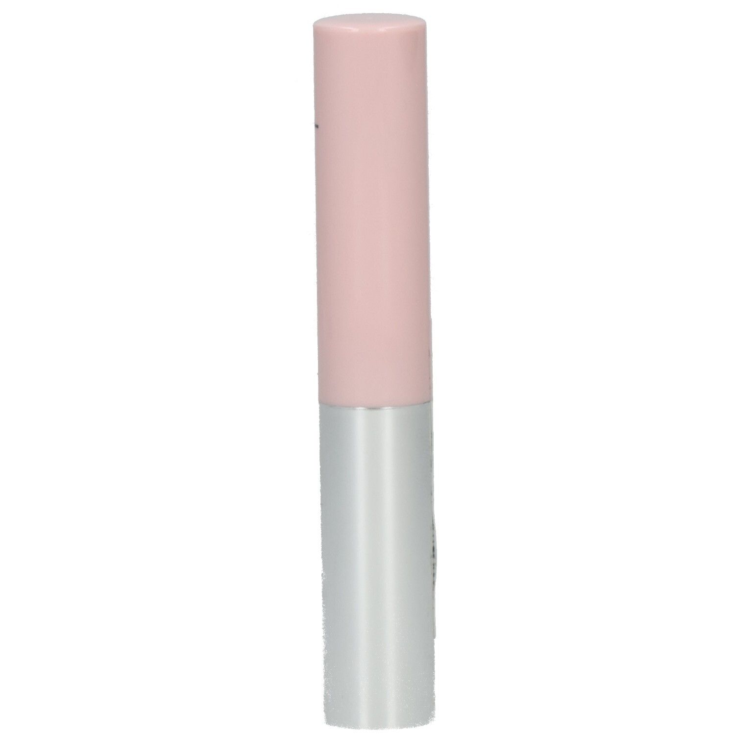 Lippenstift, rosa Hülse, silberfarbener Boden. Etikett mit Produktinformationen.
