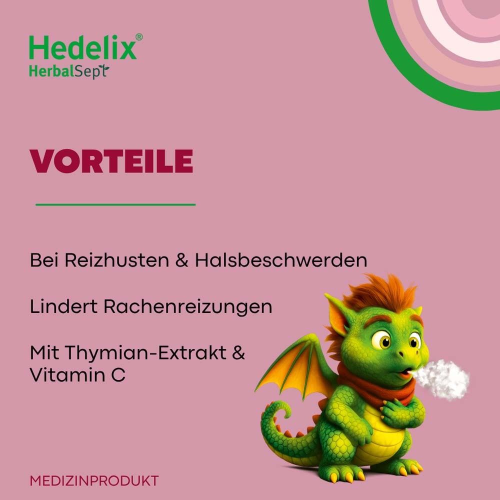 Werbung für Husten-Lutscher. Vorteile: Bei Reizhusten & Halsschmerzen. Lindert Rachenreizungen. Mit Thymian-Extrakt.