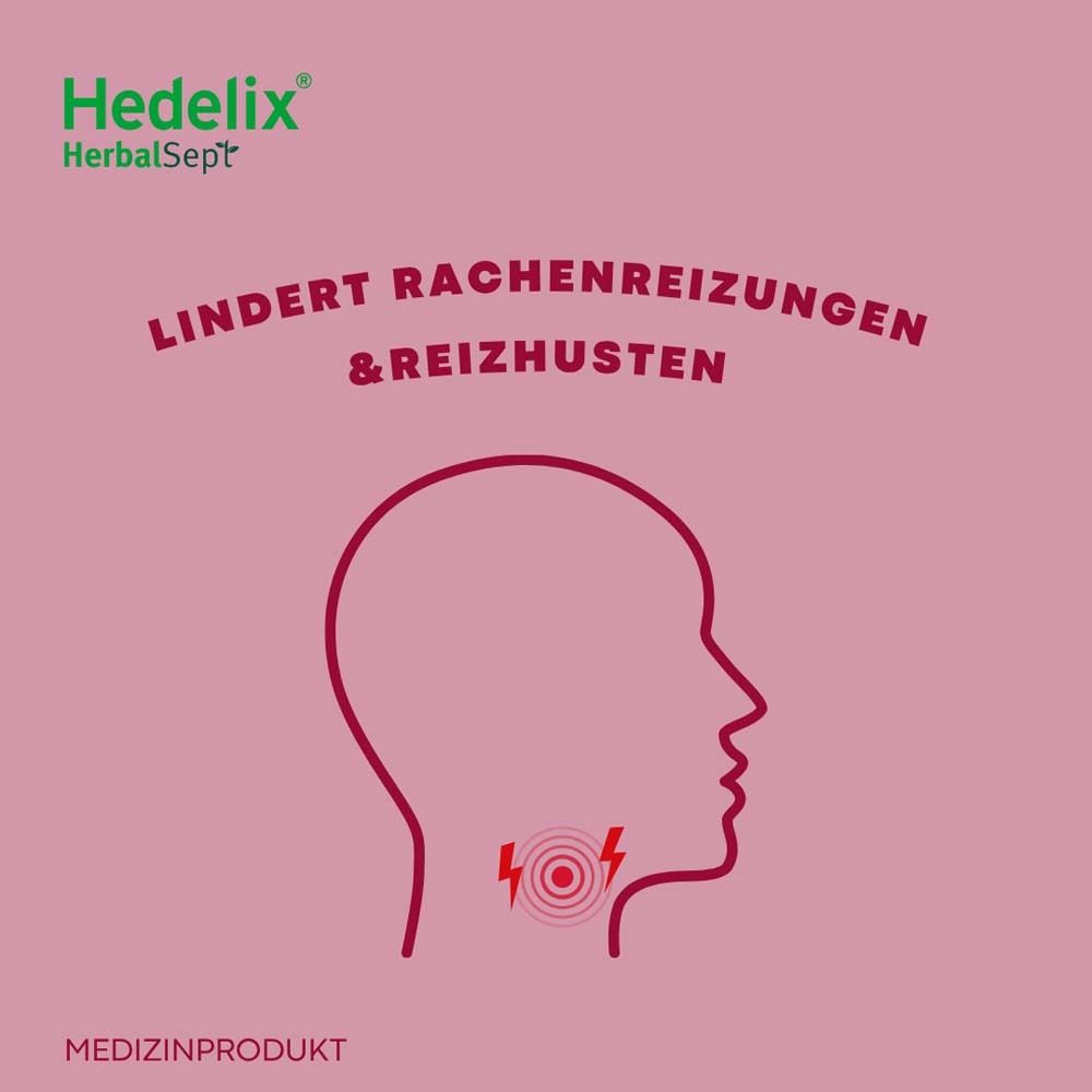 Werbung für Husten-Lutscher. Abbildung eines Halses. Text: Lindert Rachenreizungen & Reizhusten. Medizinprodukt.