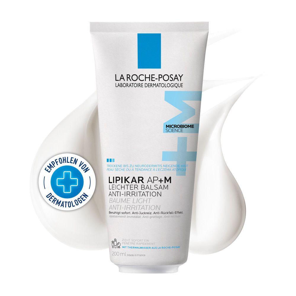 La Roche-Posay Lipikar Leichter Balsam AP+M Tube. Weiß, mit blauem Logo. Empfohlen von Dermatologen. 200ml.