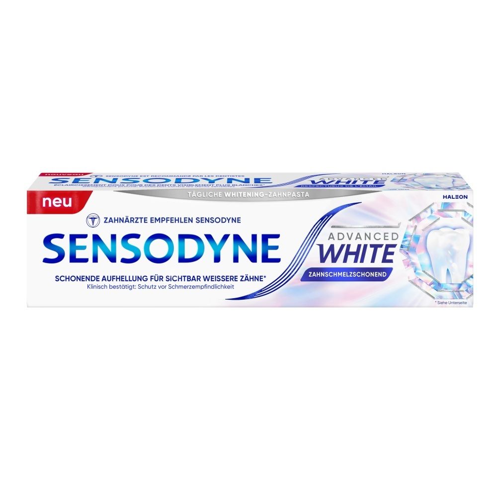 Sensodyne Advanced White Zahnschmelz schonende tägliche Whitening Zahnpasta.