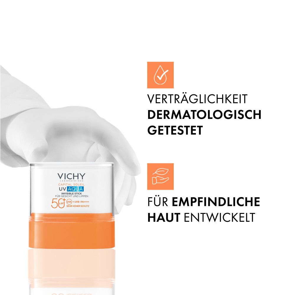 Stick und Hand. Text: Verträglichkeit dermatologisch getestet. Für empfindliche Haut entwickelt.