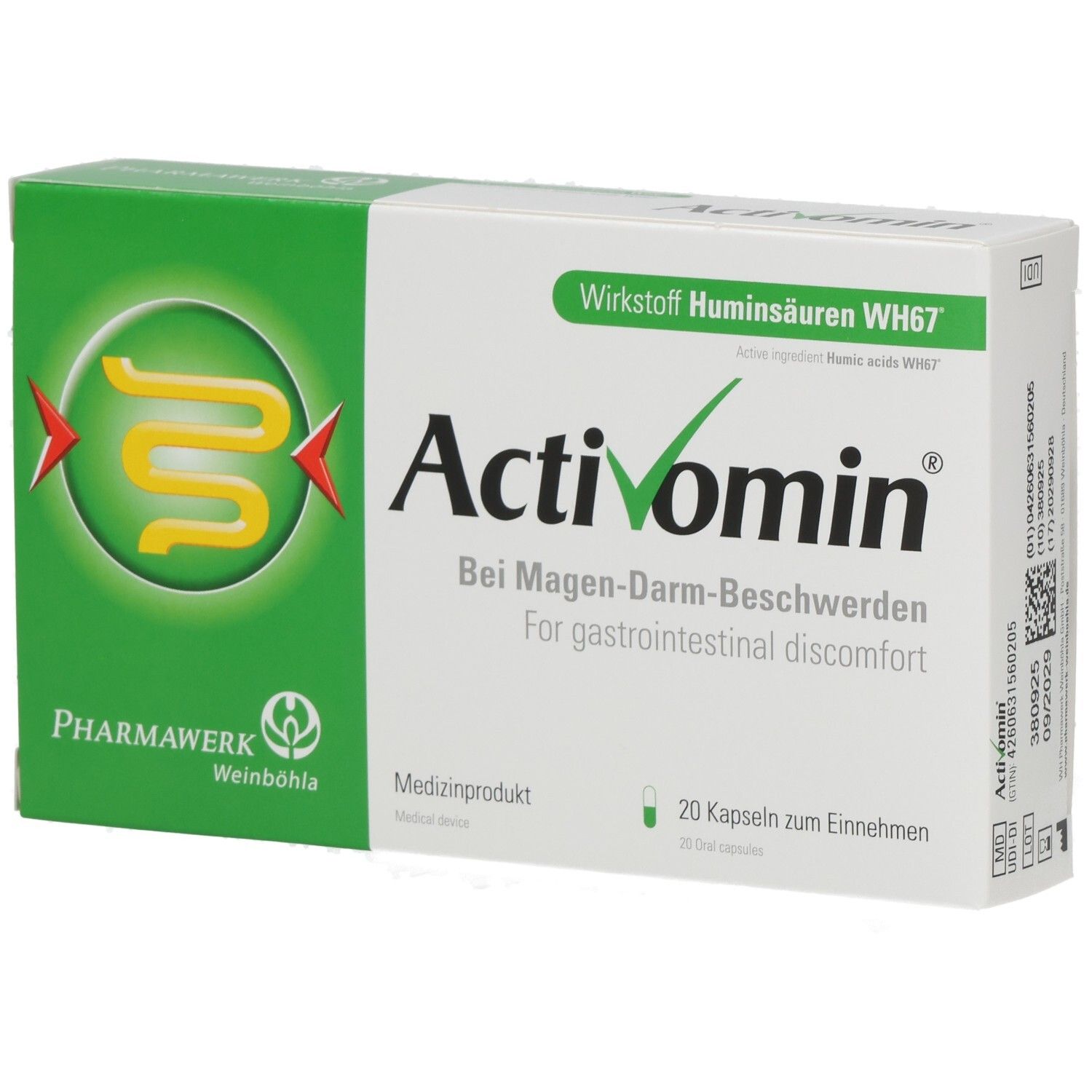 Activomin Kapseln: Medizinprodukt bei Magen-Darm-Beschwerden, 20 Kapseln.
