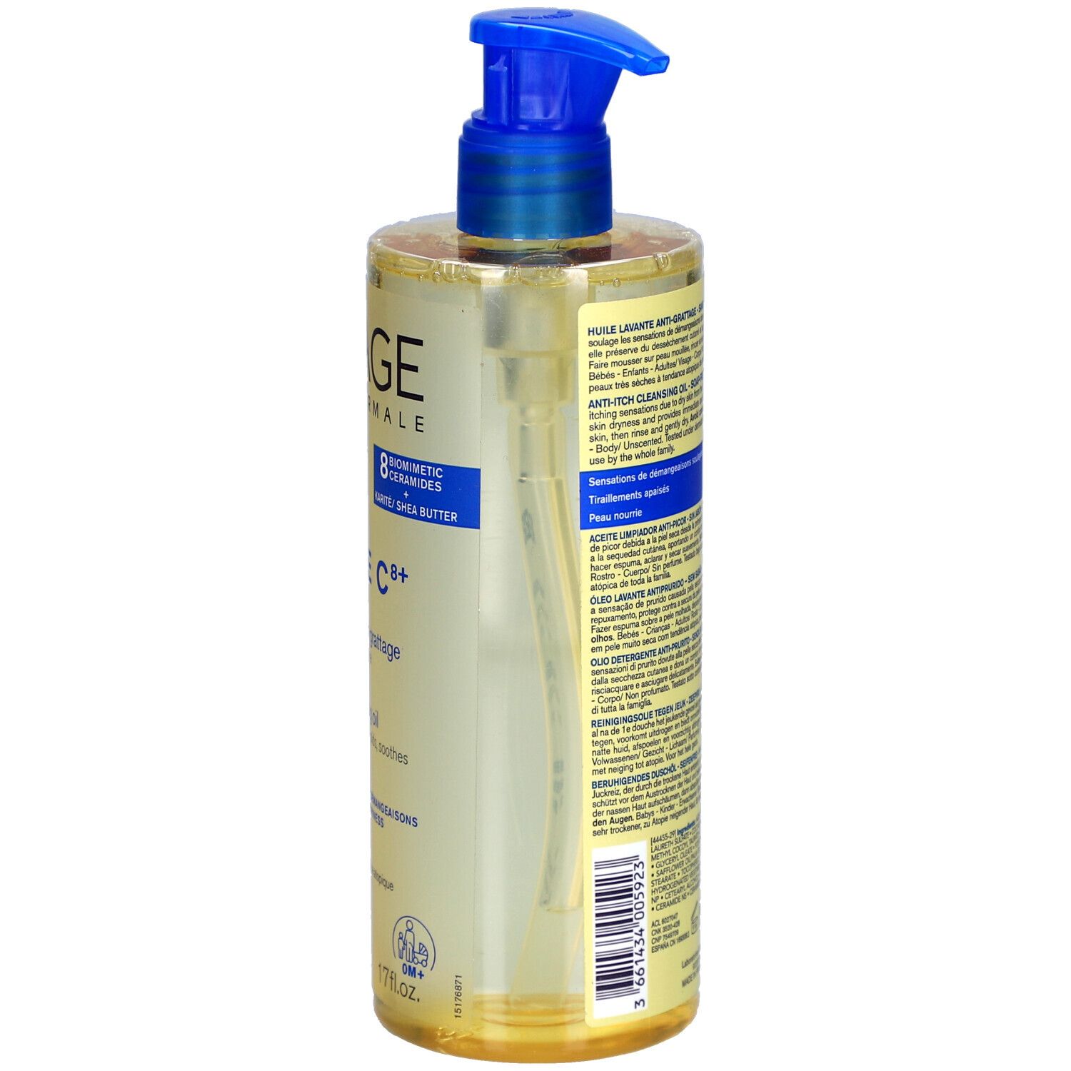 Rückansicht der Uriage Xémose C8+ Flasche. Textinformationen und QR-Code auf dem Etikett.