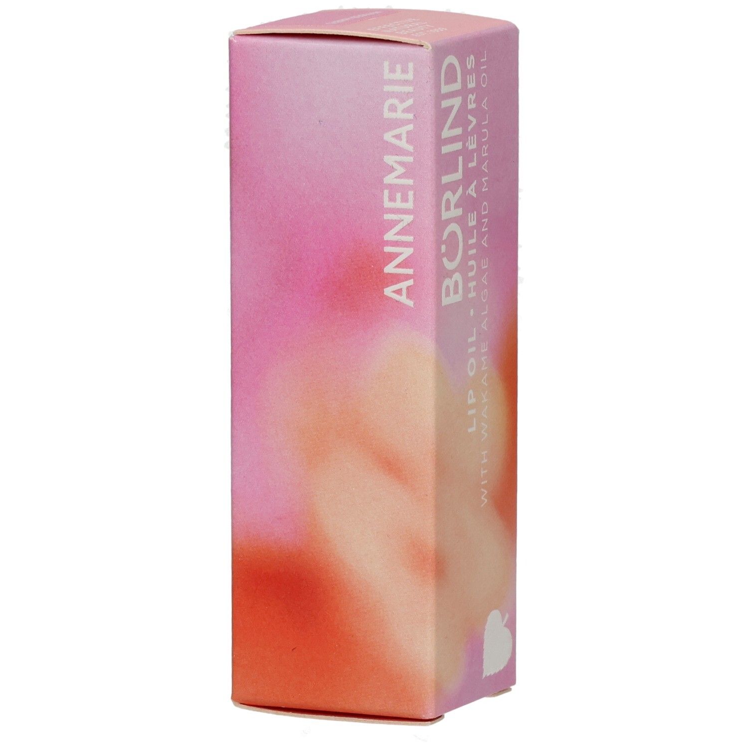 ANNEMARIE BÖRLIND Lip Oil Verpackung, rosa mit Farbverlauf und Produktbezeichnung.