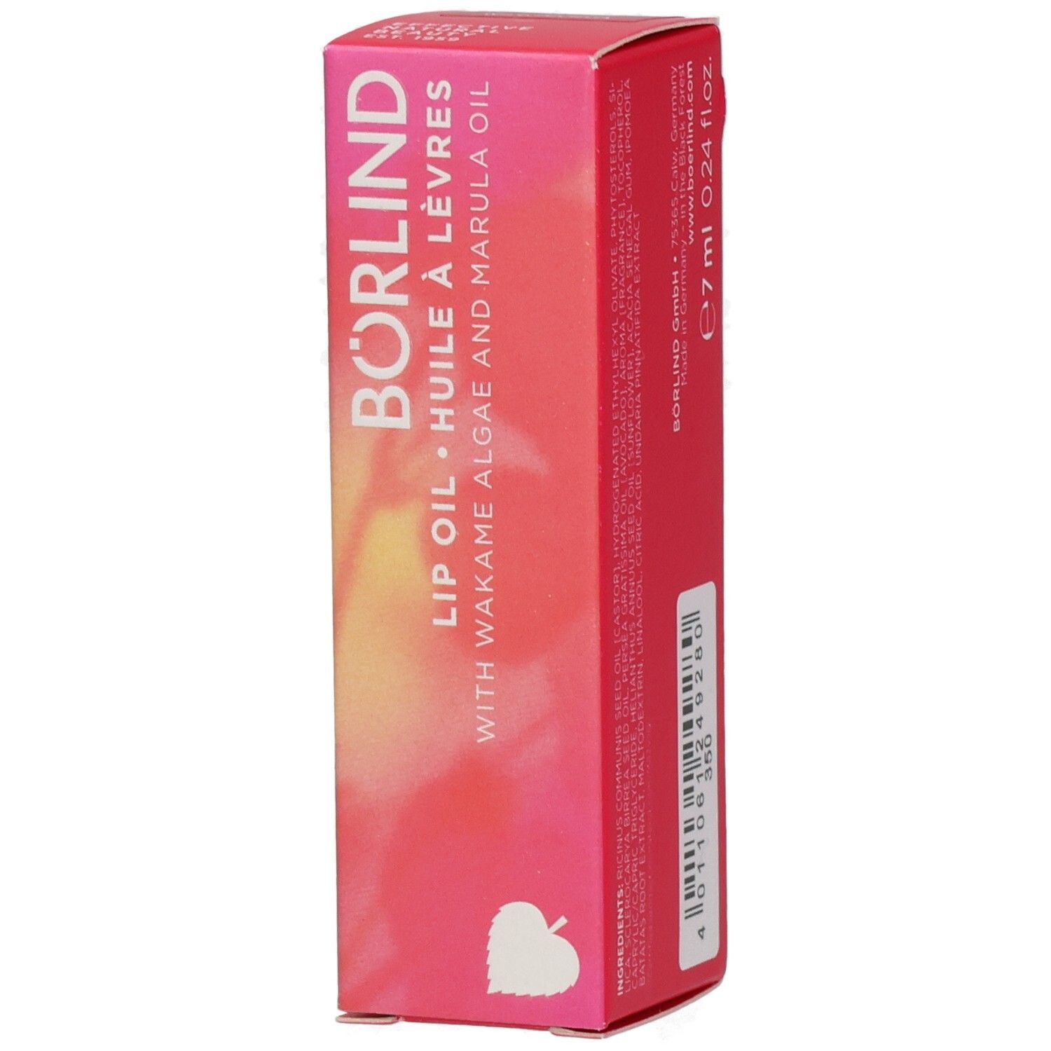 ANNEMARIE BÖRLIND Lip Oil Wild Fuchsia Verpackung mit floralem Muster und Produktinformationen.