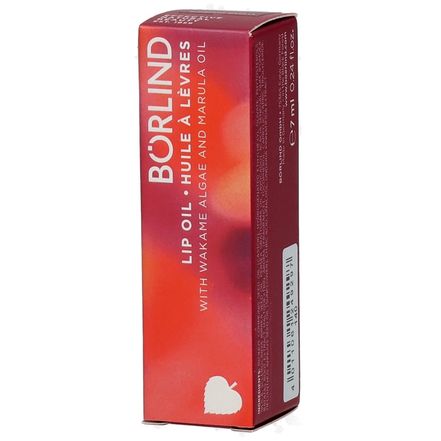 Verpackung ANNEMARIE BÖRLIND Lip Oil mit Wakame Algen und Marula Öl.