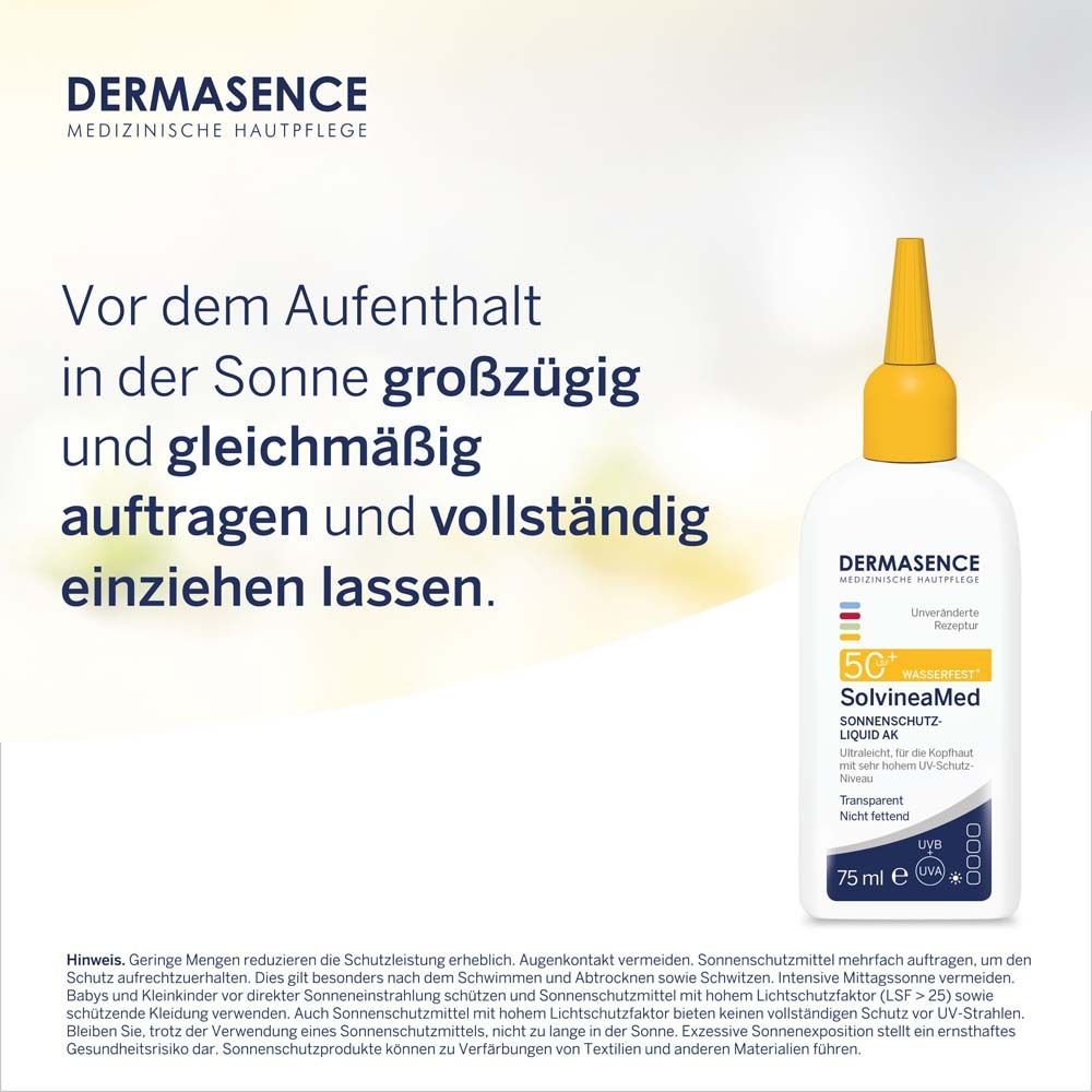Produktflasche und Text: Vor dem Aufenthalt in der Sonne großzügig und gleichmäßig auftragen und vollständig einziehen lassen.