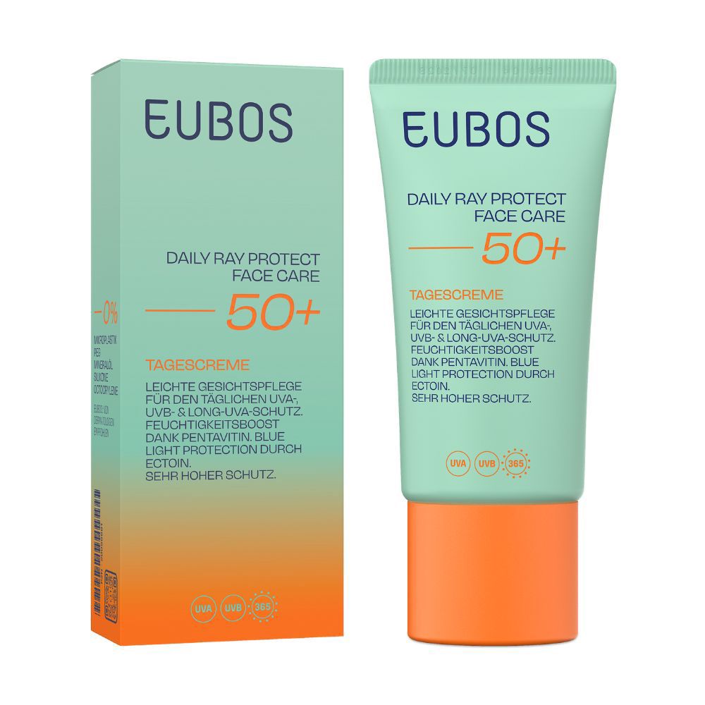 Tube und Verpackung von EUBOS Daily Ray Protect Tagescreme LSF 50+.