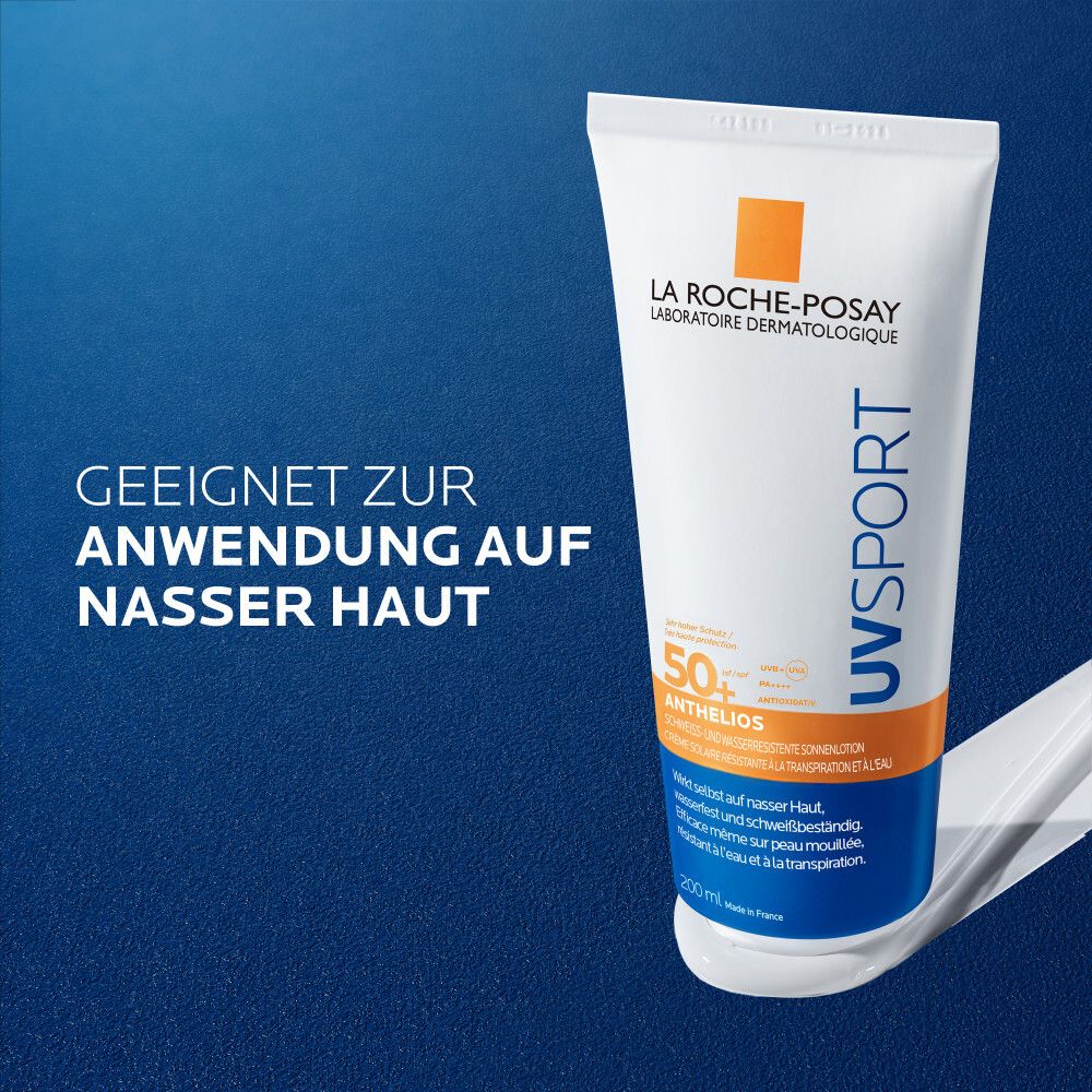 La Roche-Posay Anthelios UVsport Gel. Geeignet zur Anwendung auf nasser Haut. Wet-Skin-Technologie.