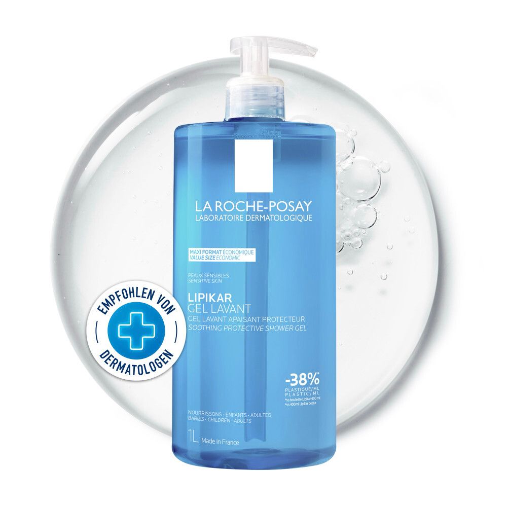 Blaues La Roche-Posay Lipikar Gel Lavant. 1L Flasche mit Spender. Empfohlen von Dermatologen.