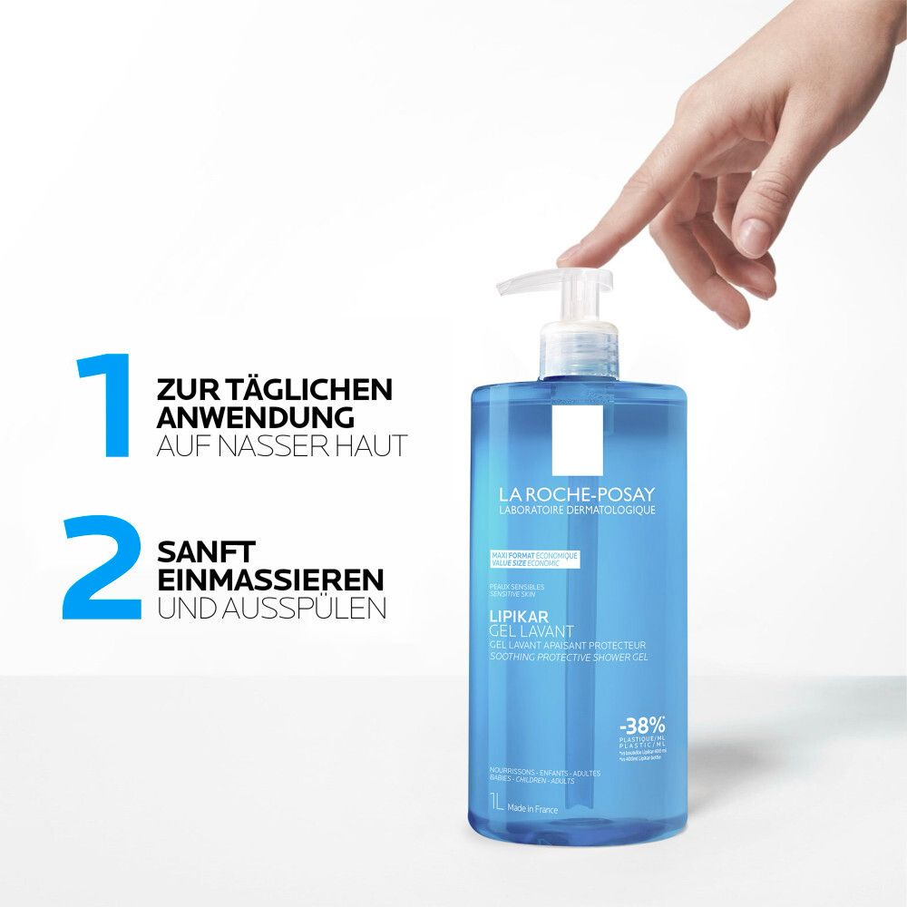 Anwendungsschritte: 1. Auf nasser Haut. 2. Sanft einmassieren und ausspülen. La Roche-Posay Flasche.