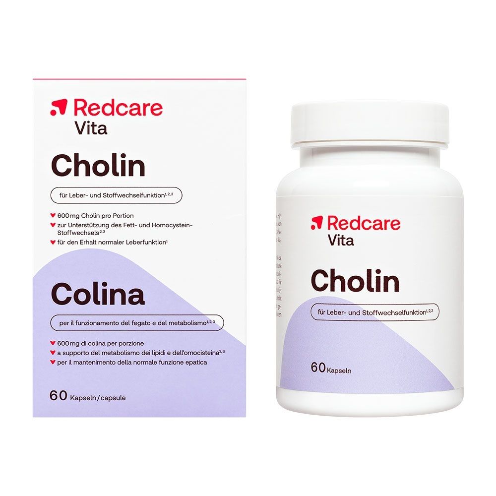 Redcare Vita Cholin Kapseln Karton und Flasche, 60 Kapseln.