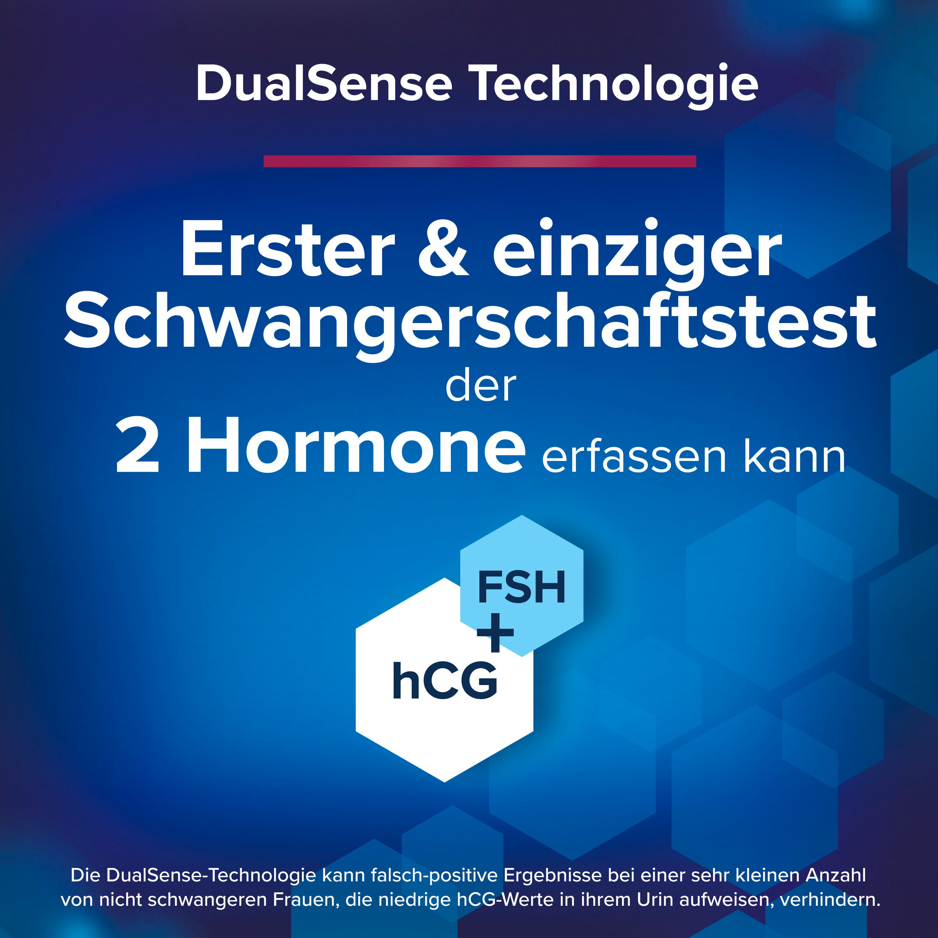 Schwangerschaftstest. Erkennt 2 Hormone. DualSense Technologie.