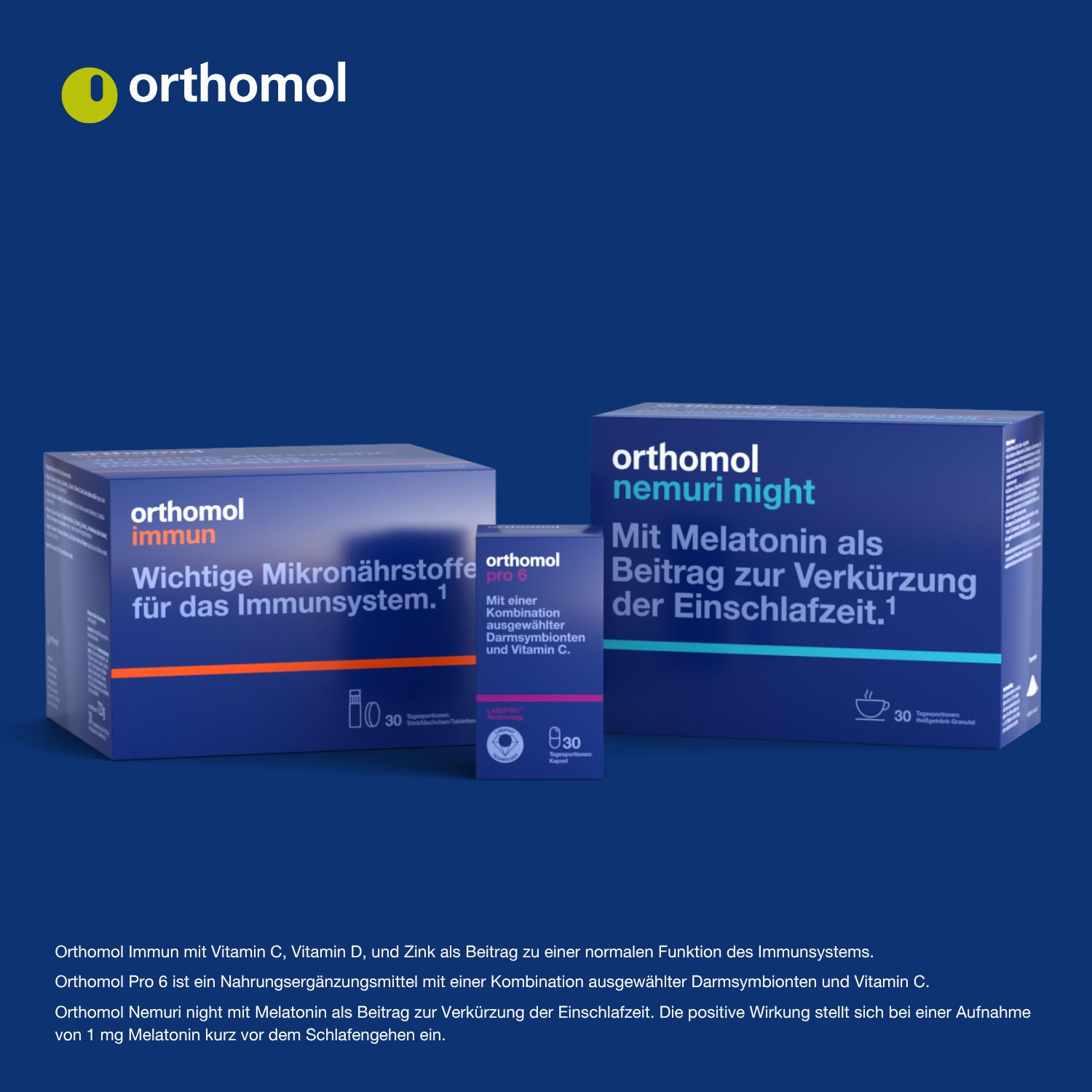 Orthomol Vital: Darreichungsformen: Trinkfläschchen/Kapseln, Granulat/Tablette/Kapseln.