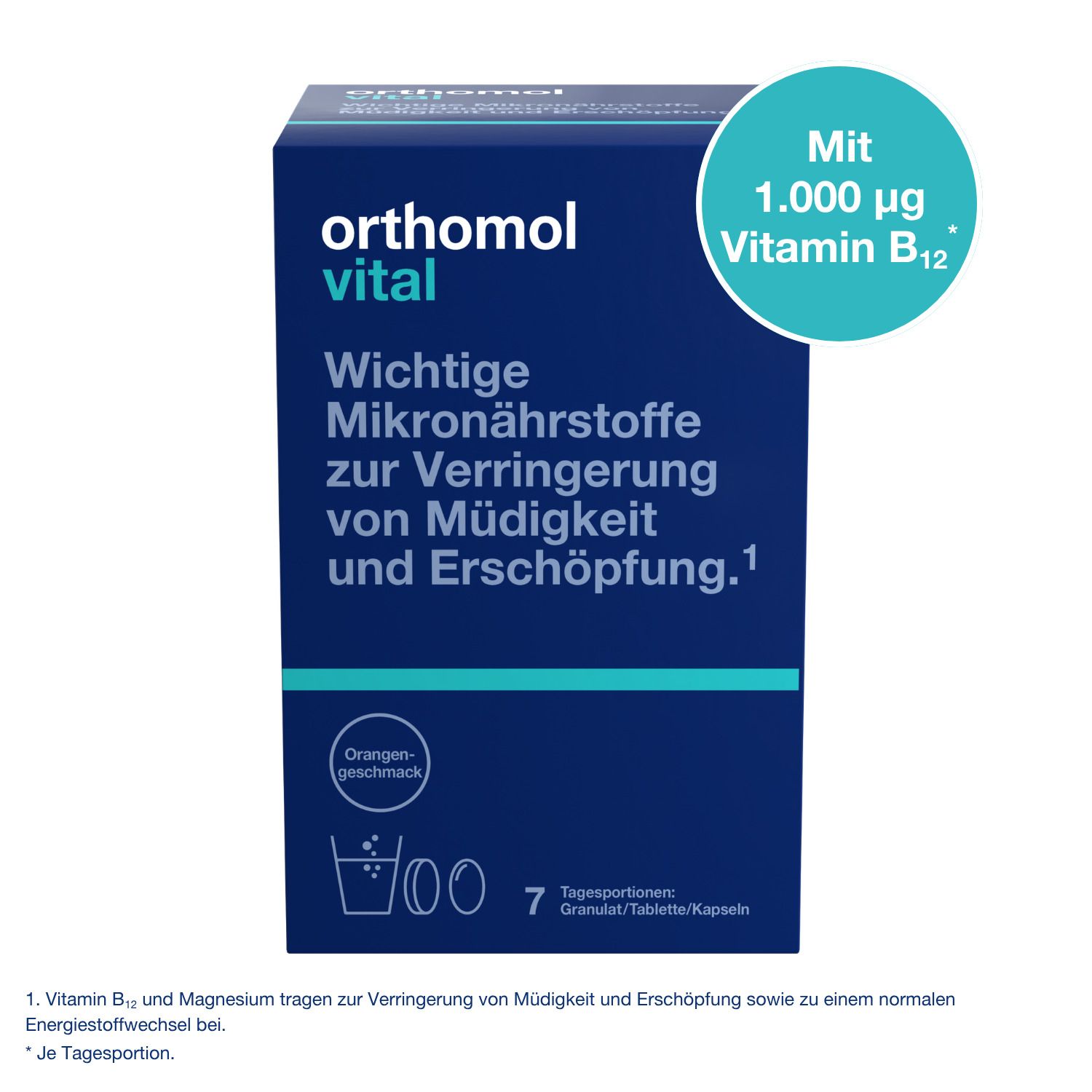 Orthomol Vital Packung: Mikronährstoffe gegen Müdigkeit und Erschöpfung.