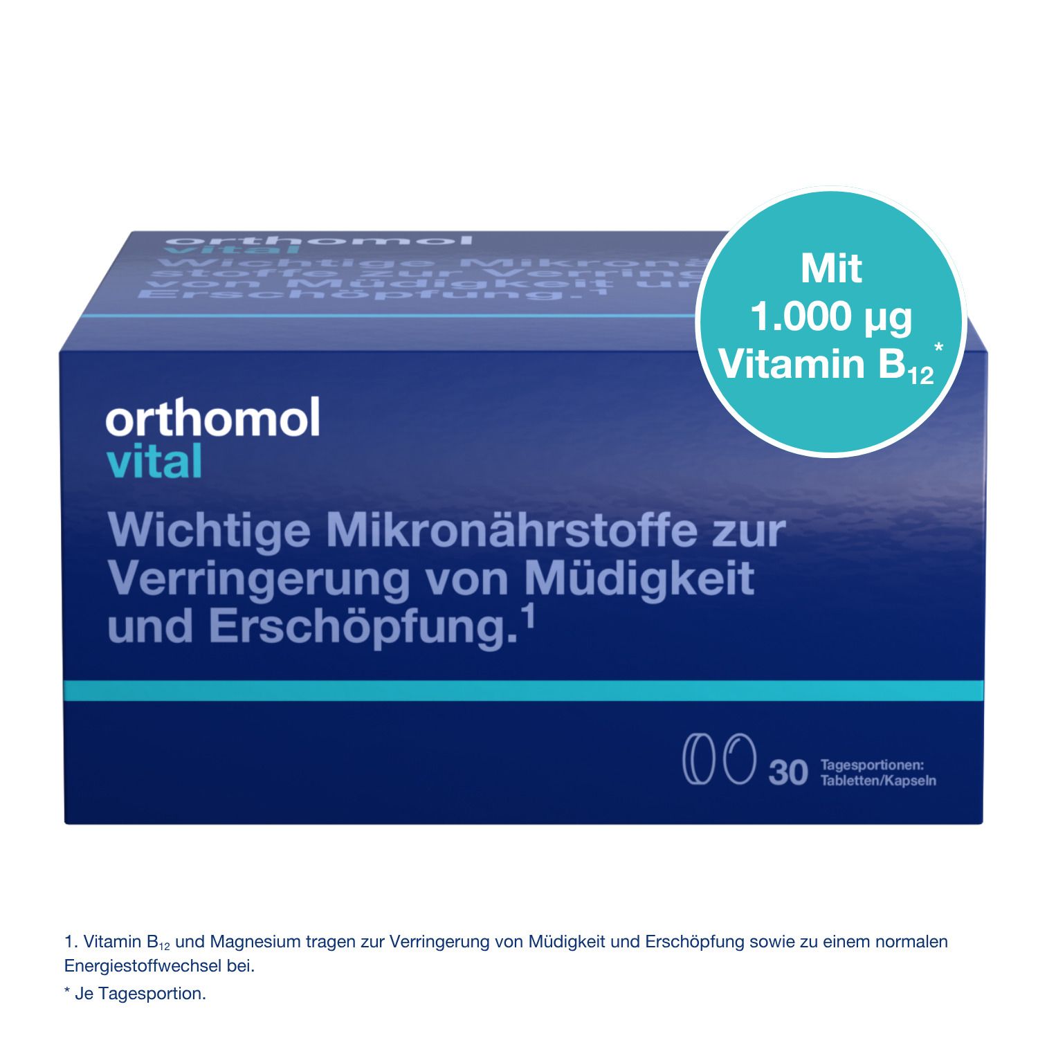 Orthomol Vital Packung: Wichtige Mikronährstoffe zur Verringerung von Müdigkeit und Erschöpfung.