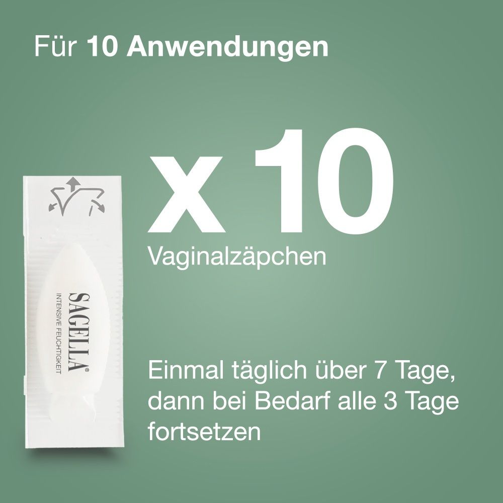 Verpackung mit 10 SAGELLA poligyn 50+ Vaginalzäpfchen und Anwendungshinweisen.