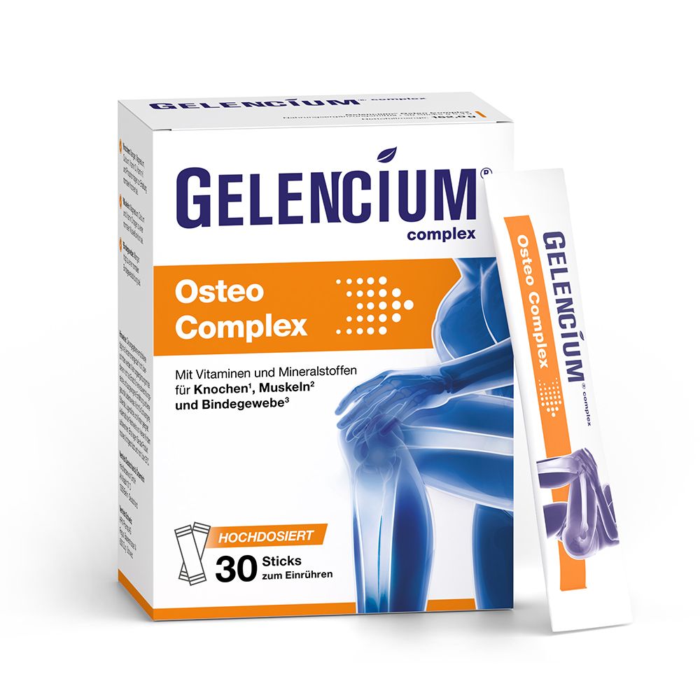 GELENCIUM® Osteo Complex Calcium D3 K2 Packung mit 30 Sticks für Knochen, Muskeln und Bindegewebe.