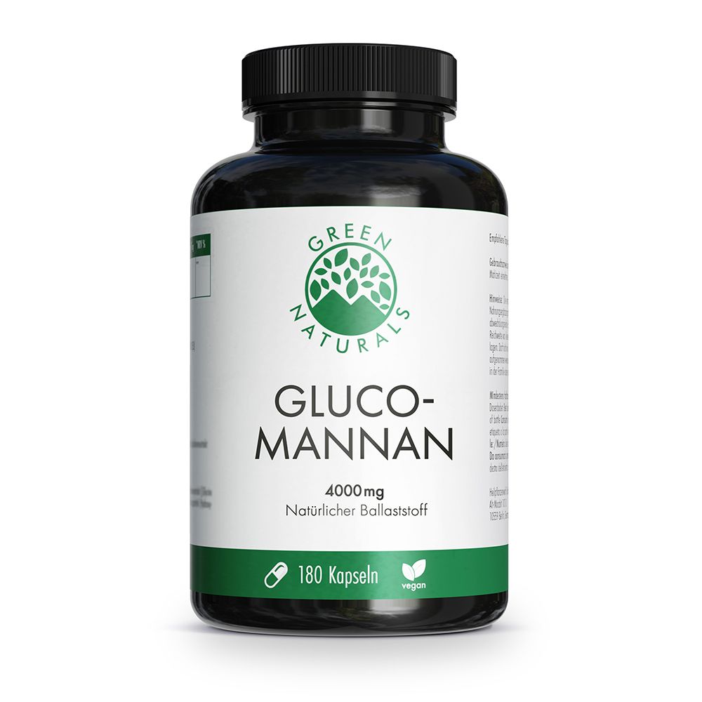 Grüne Naturals Gluco-Mannan Kapseln, 4000mg, 180 Kapseln, natürlicher Ballaststoff.