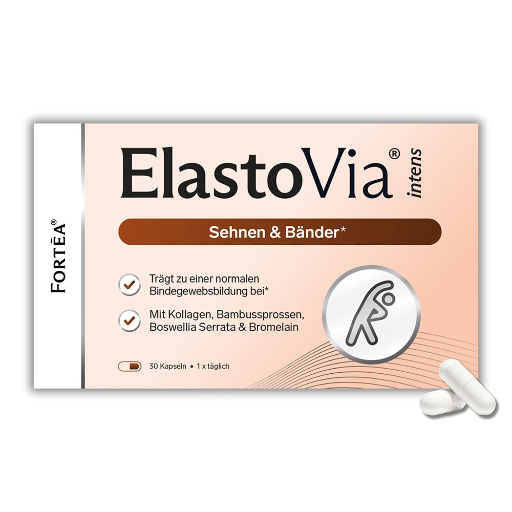 Verpackung von ElastoVia® intens Sehnen & Bänder Kapseln mit 30 Kapseln.