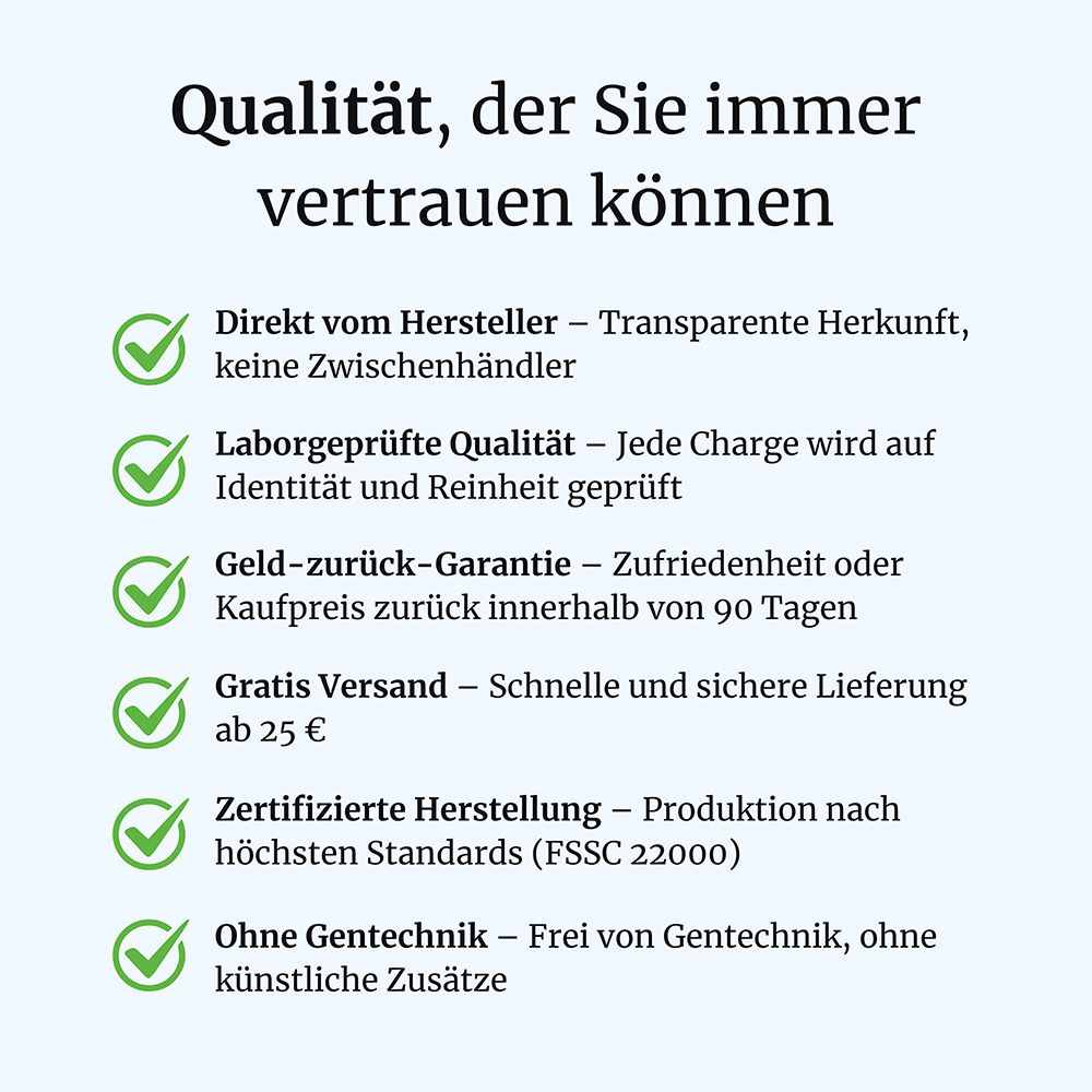Liste von Qualitätsmerkmalen für ElastoVia®: Made in Germany, ISO, Lab Tested.