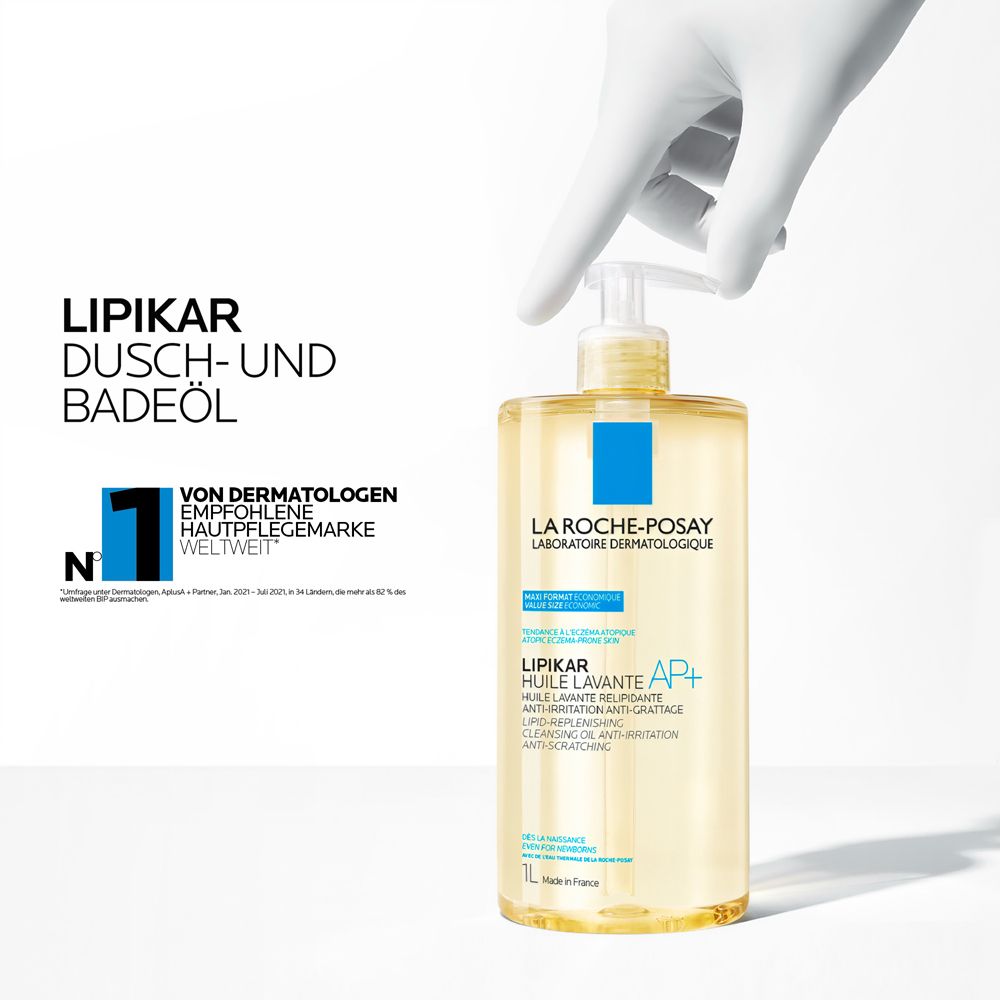 La Roche-Posay Lipikar Dusch- und Badeöl, 1L Flasche mit Pumpspender. Empfohlen von Dermatologen.