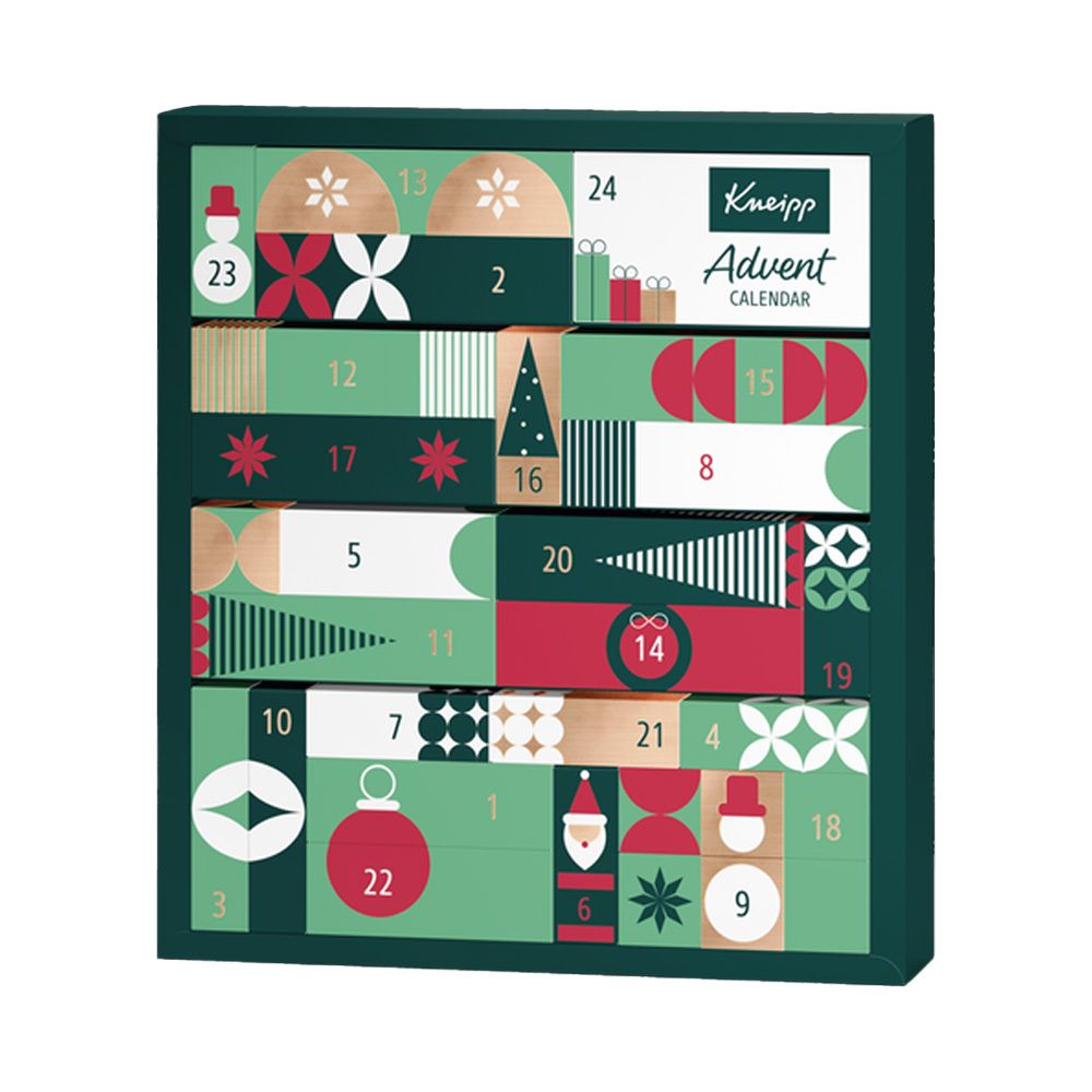Ein Kneipp Adventskalender mit 24 Türchen und weihnachtlichen Motiven.