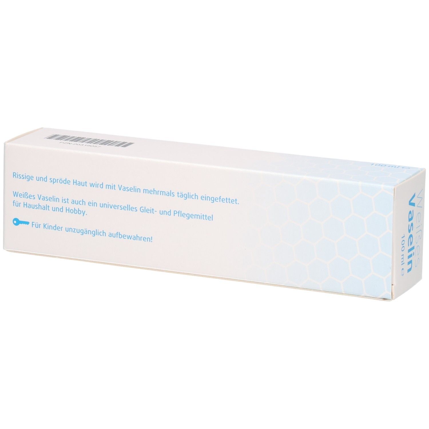Weiße Pappschachtel mit Vaseline-Aufdruck, 100 ml Inhalt.