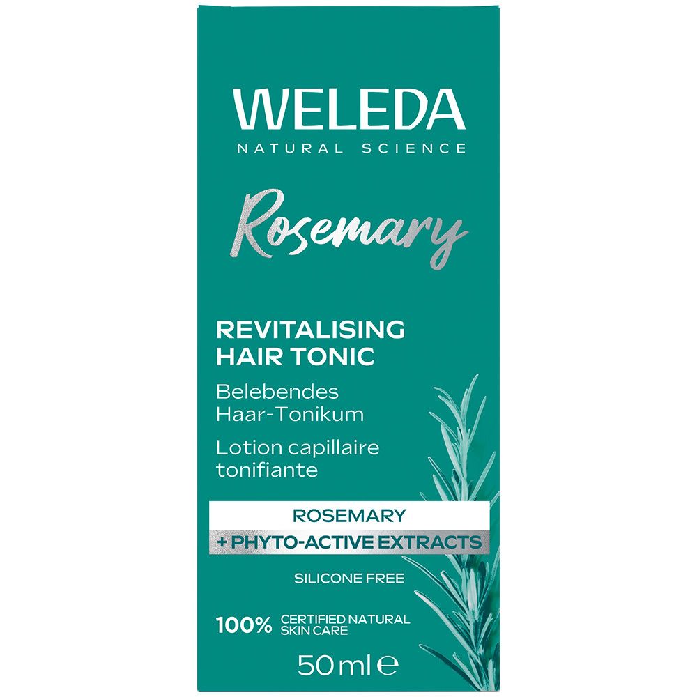 Schachtel für WELEDA Rosmarin revitalisierendes Haar-Tonikum, 50ml.