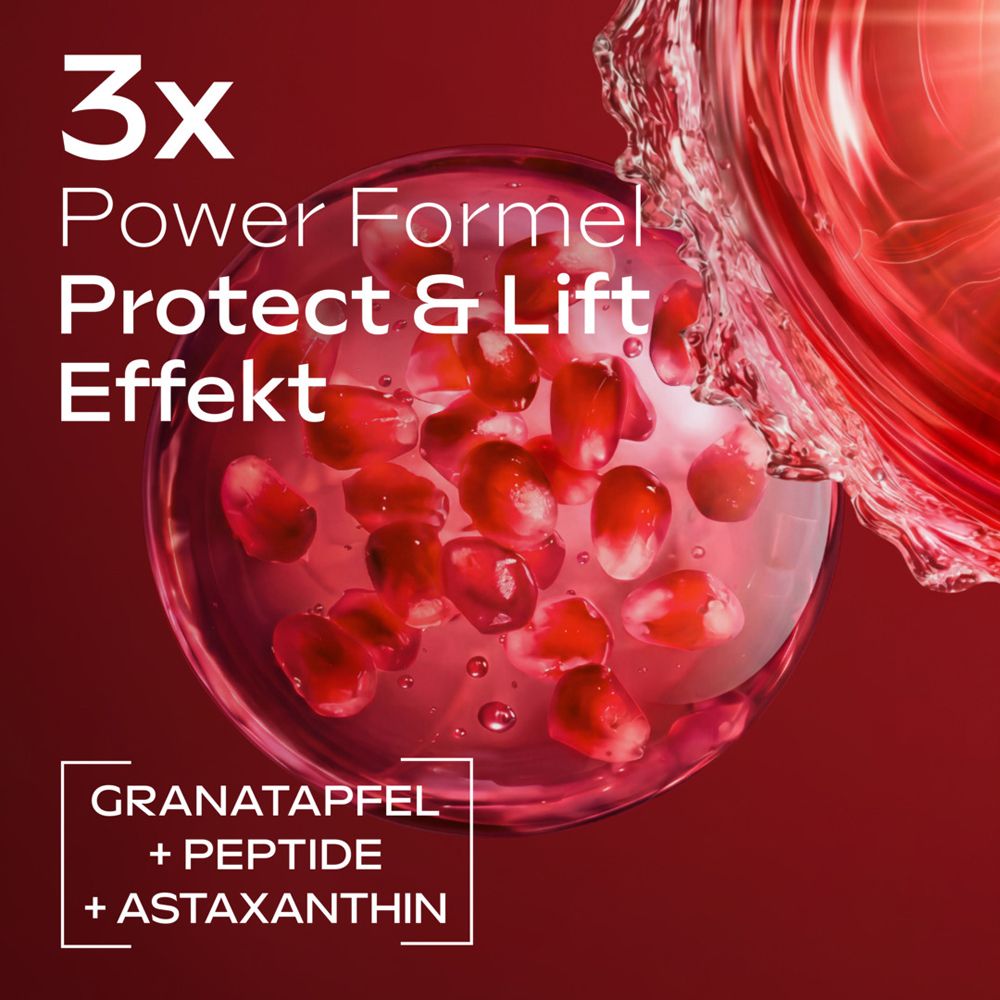 Granatapfelkerne in einer Blase, Symbol für 3x Power Formel Protect & Lift.