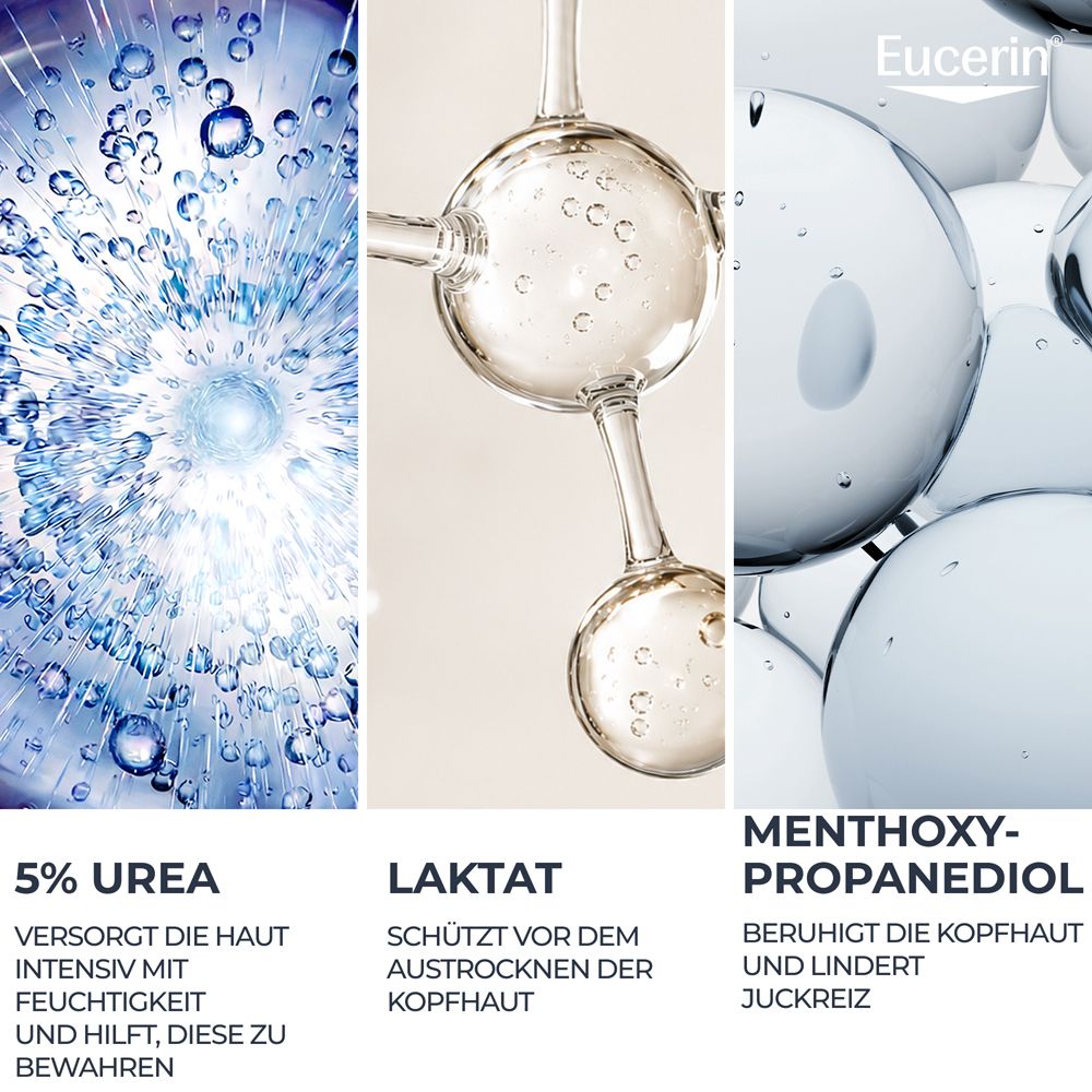 Molekulare Darstellungen von 5% Urea, Laktat und Methoxypropanediol für die Kopfhautpflege.