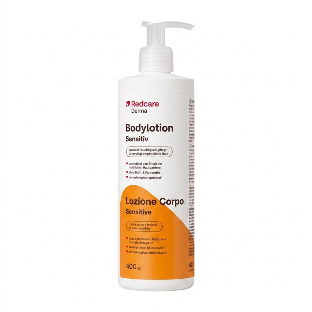 Redcare Derma Bodylotion Sensitiv Spenderflasche mit 400ml Inhalt.