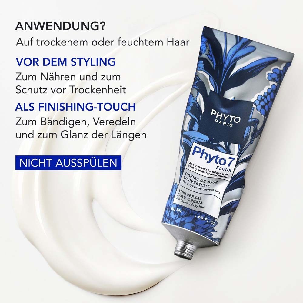 Tube mit Creme. Text: Anwendung: Auf trockenem oder feuchtem Haar. Vor dem Styling, als Finishing-Touch. Nicht ausspülen.