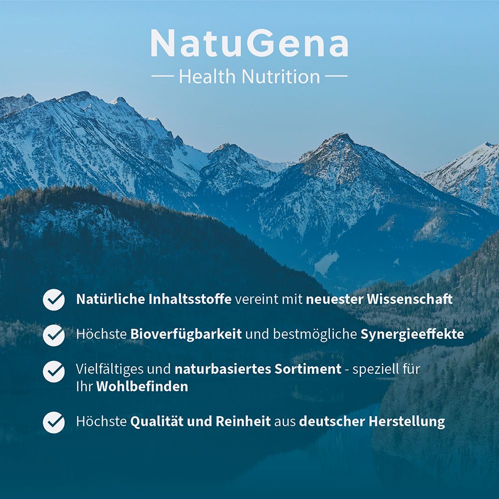 NatuGena: Natürliche Inhaltsstoffe vereint mit neuester Wissenschaft, höchste Bioverfügbarkeit, deutsches Produkt.