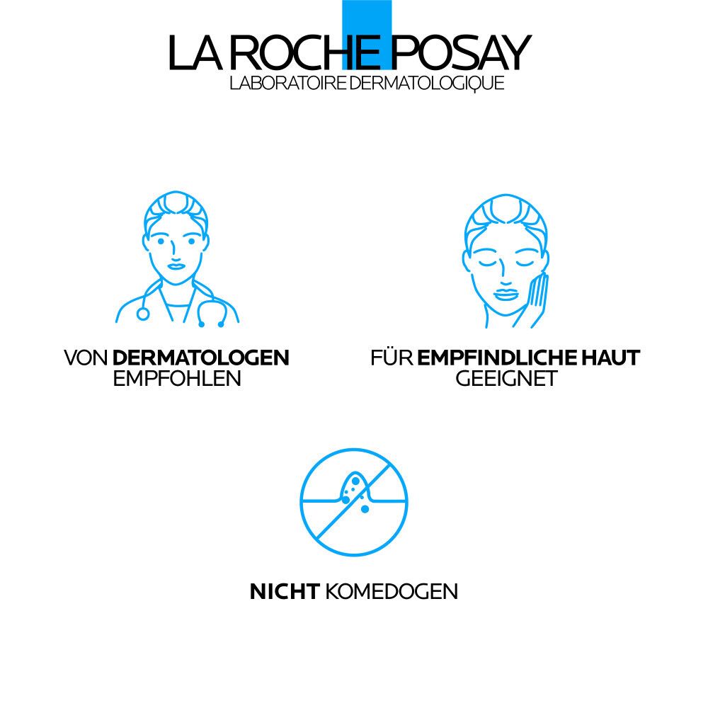 Illustrationen: Dermatologe, Gesicht für empfindliche Haut, und Symbol für nicht komedogen.