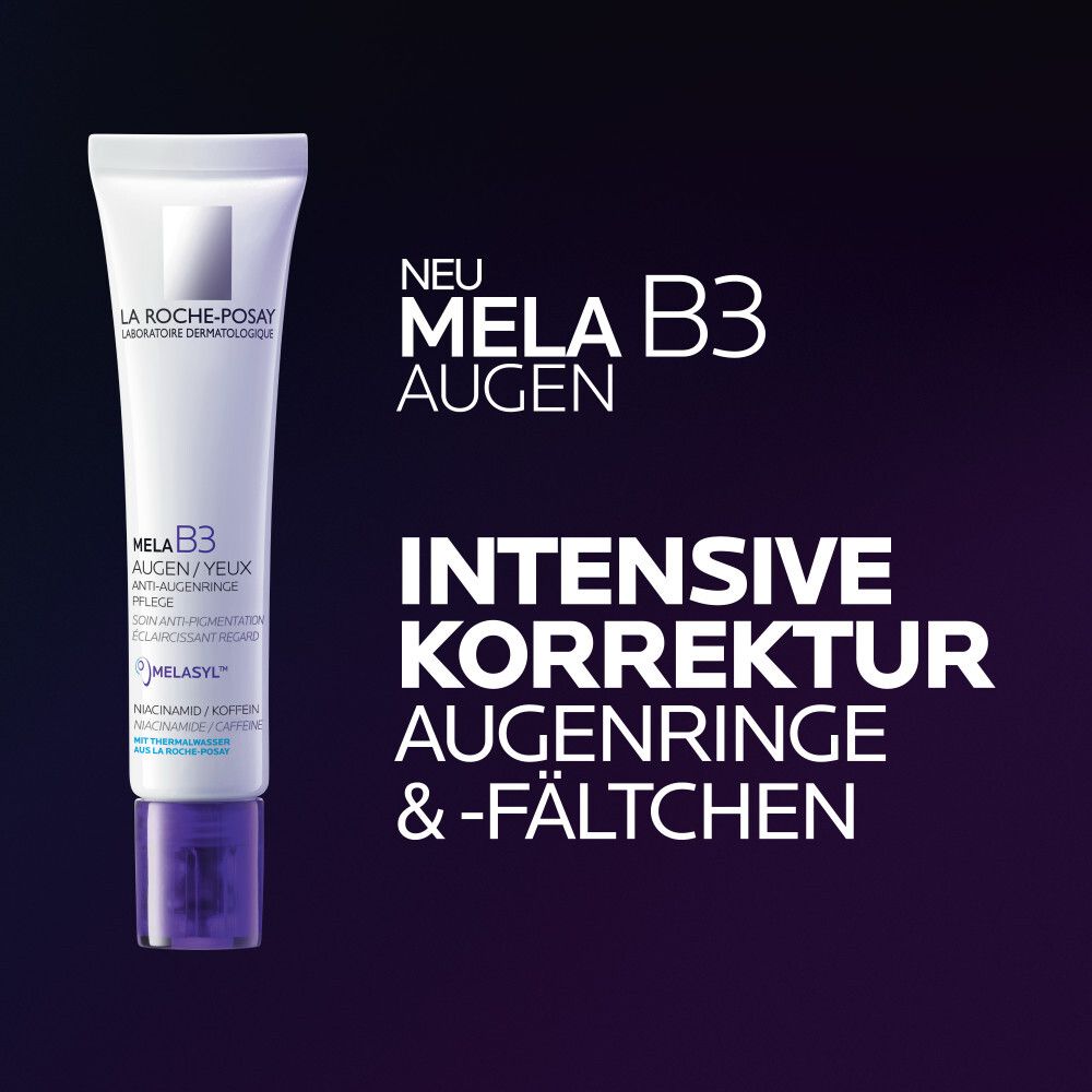 La Roche-Posay Mela B3 Augenpflege Tube mit Text "Intensive Korrektur Augenringe & Fältchen".