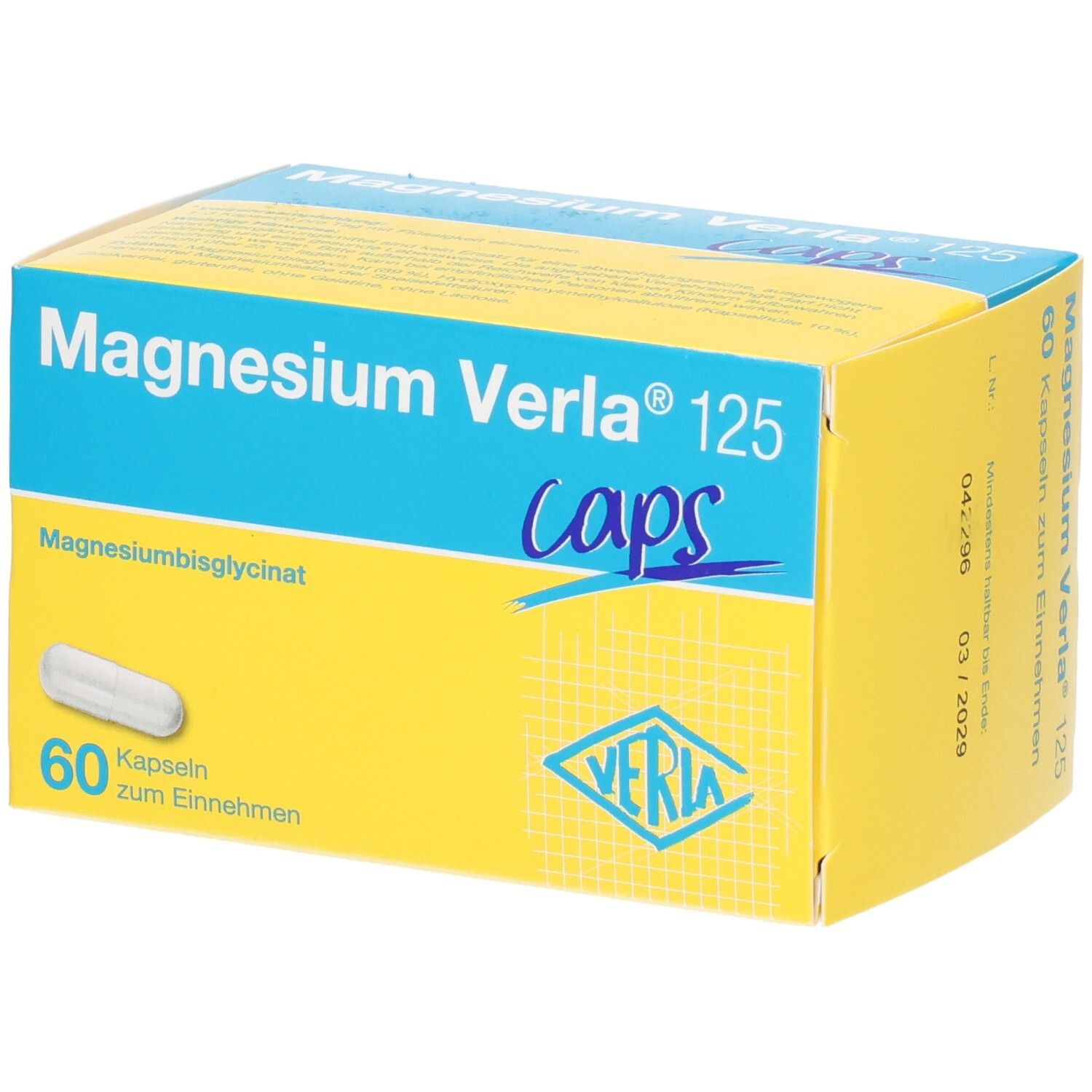 Magnesium Verla 125 Caps Schachtel mit 60 Kapseln.