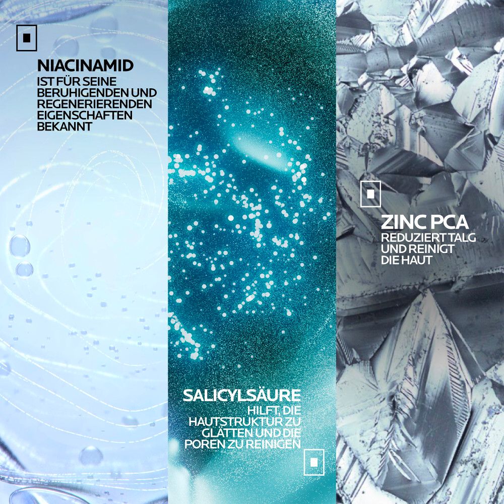 Inhaltsstoffe: Niacinamid beruhigt, Salicylsäure reinigt Poren. Zinc PCA reduziert Talg.