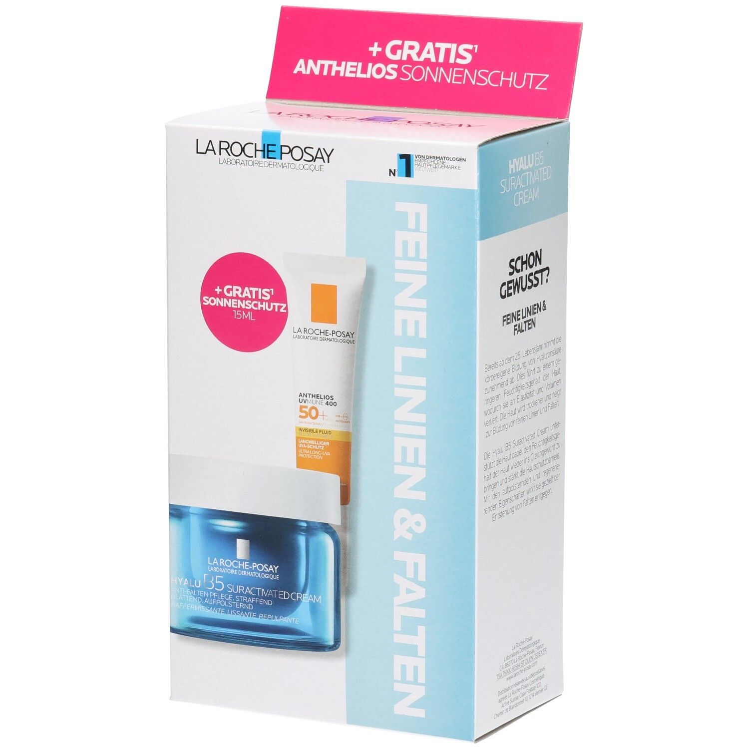 La Roche-Posay Hyalu B5 Feine Linien & Falten Set mit Gratis Sonnenschutz.