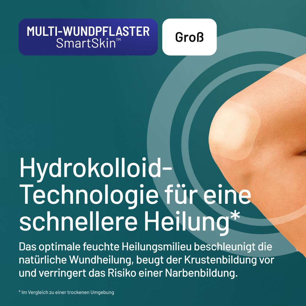 Großes Hydrokolloid-Wundpflaster SmartSkin für schnellere Heilung.