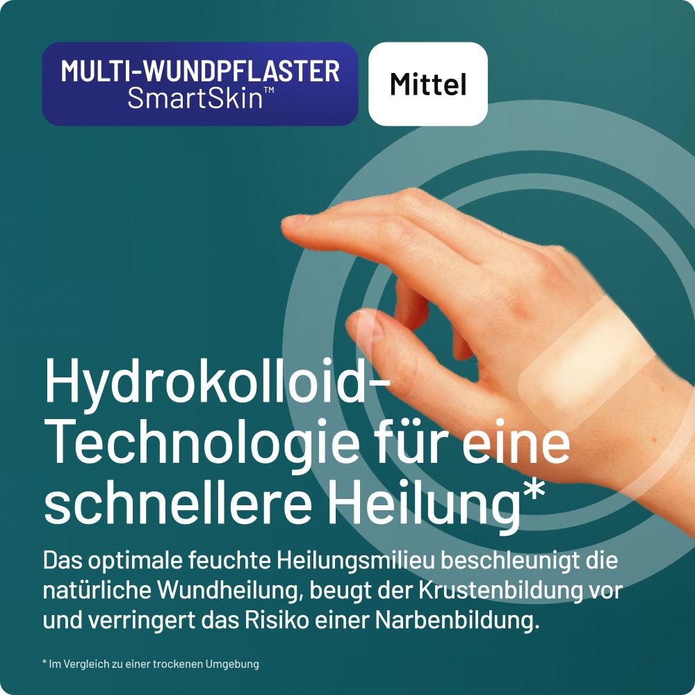 Compeed Multi-Wundpflaster SmartSkin: Hydrokolloid-Technologie für schnellere Heilung, schützt Wunden.