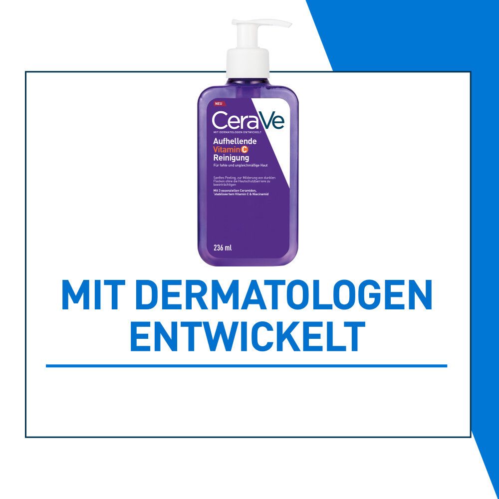 Lila Flasche CeraVe Aufhellende Vitamin C Reinigung mit Pumpspender.